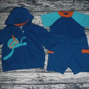 Gymboree Octopus Hugs 3-6 Month Baby Boy Hoodie Romper NWT Outfit. LOCATED BIN C